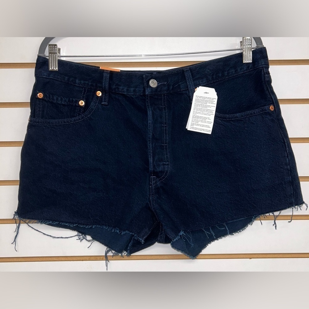 Levi's 501 Straight Leg Button Fly Denim Shorts - Raw Hem Dark Wash NWT Size 32